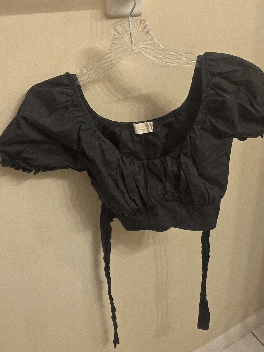 Altar'd Stste Black Puff-Sleeve Cropped Top